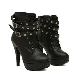 2018 spring fashion Women Black High Heel Martin Ankle Boots Buckle Gothic Punk Motorcycle Combat Boots Platform shoes