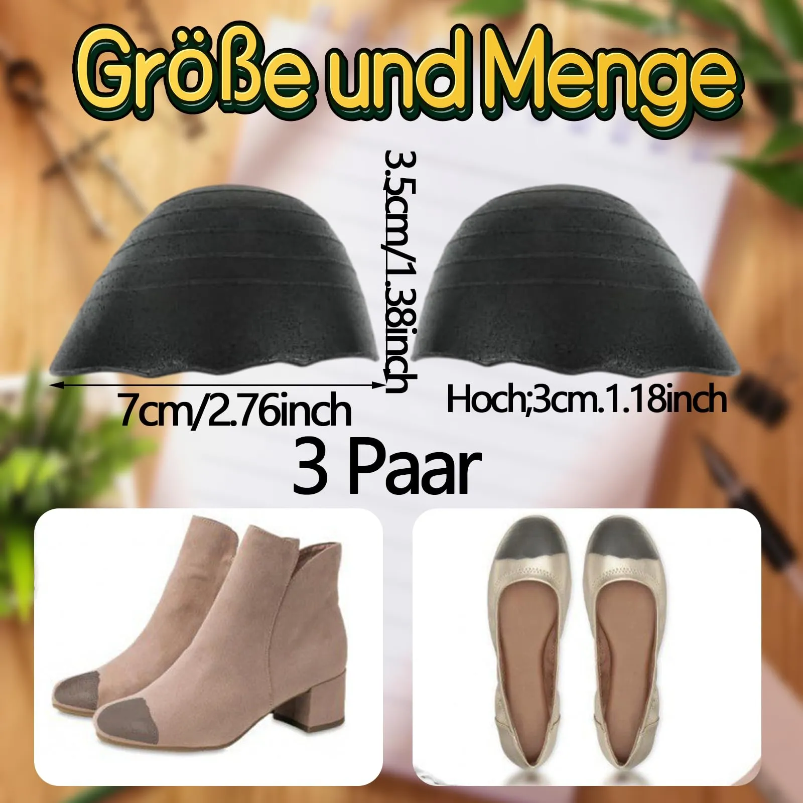 3 pairs of shoe filler inserts, toe filler inserts for shoes that are too large, insoles, adjustable shoe pads, toe cushions, for women, men, high heels, suit shoes, casual flats (black)