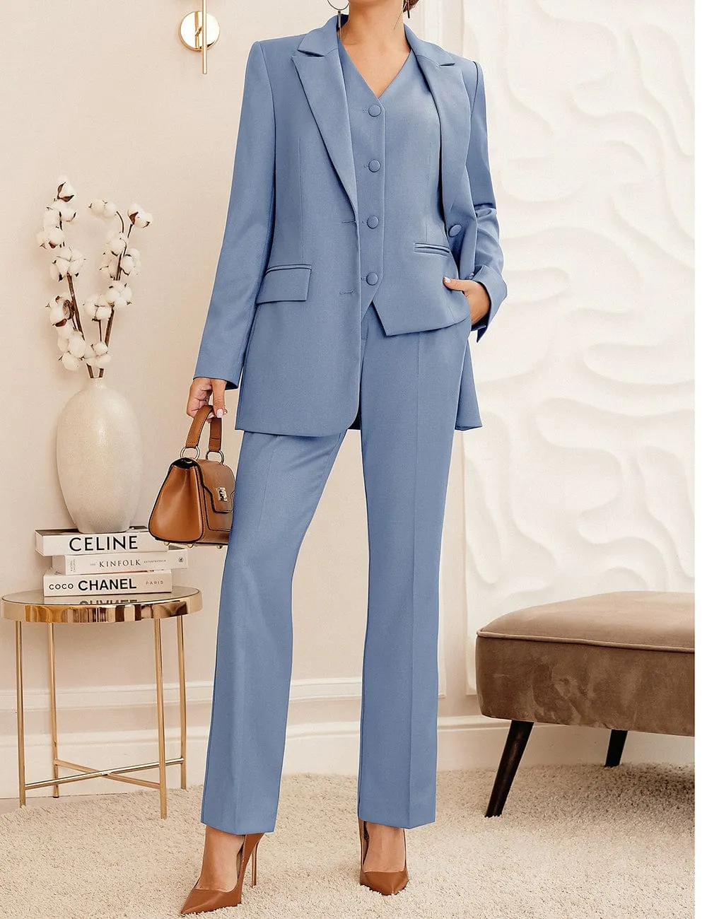 3 Piece Stylish Casual Peak Lapel Women's Suit