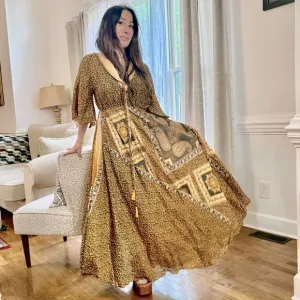 35 Beautiful Silk Blend One of a Kind Print Maxi Flowy Dress