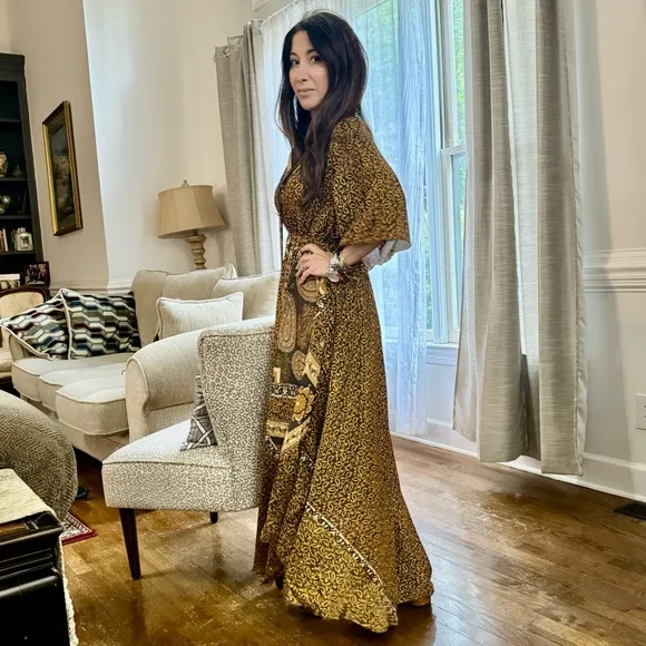 35 Beautiful Silk Blend One of a Kind Print Maxi Flowy Dress