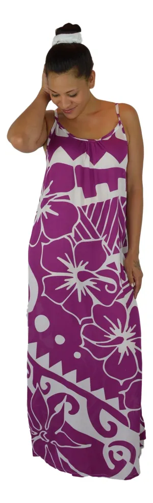 Aloha Royale - Bali Dress- Long - Hawaiian Hibiscus - Purple
