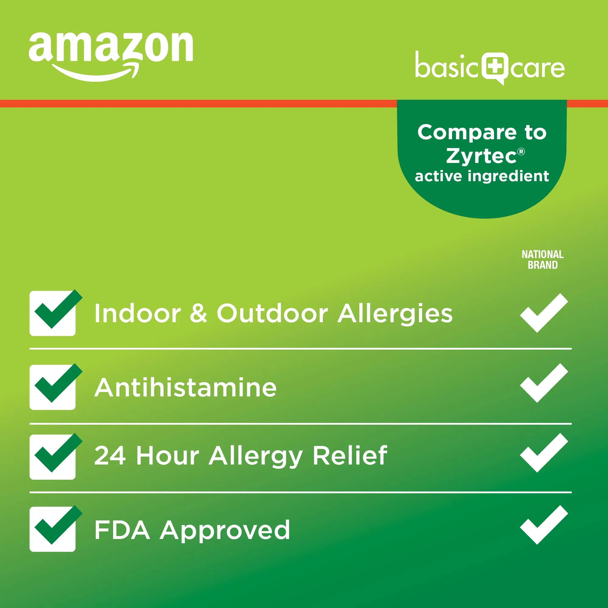 Amazon Basic Care 24 Hour Allergy Relief, Cetirizine Hydrochloride Tablets, 10 mg, 300 Count