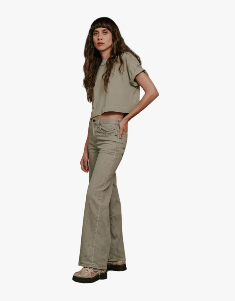 ASKK NY Pistachio Slim Wide Leg Jeans in Paris