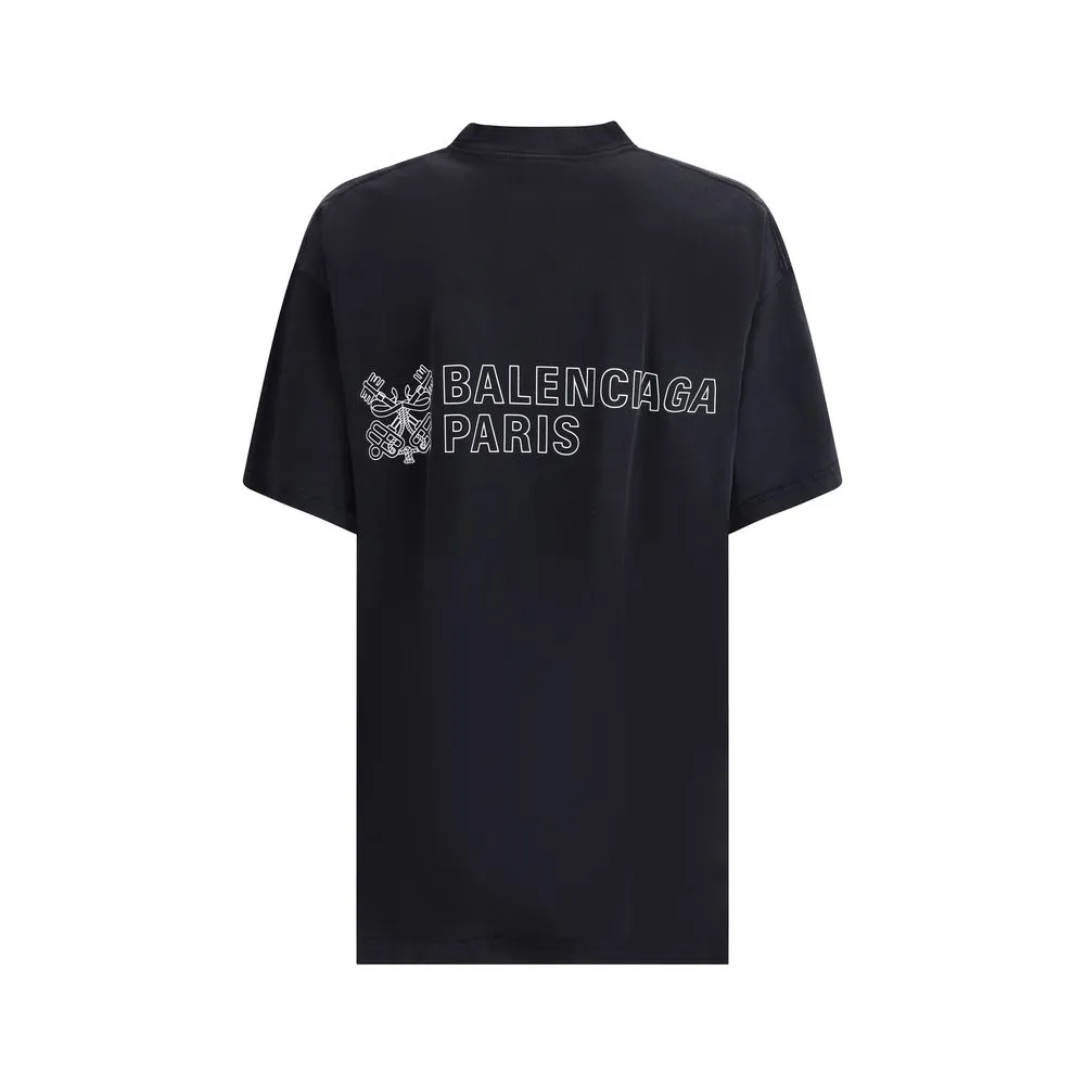 Balenciaga Men Black T-Shirt Fabric Crew Neck Oversized Short Sleeves Casual Top