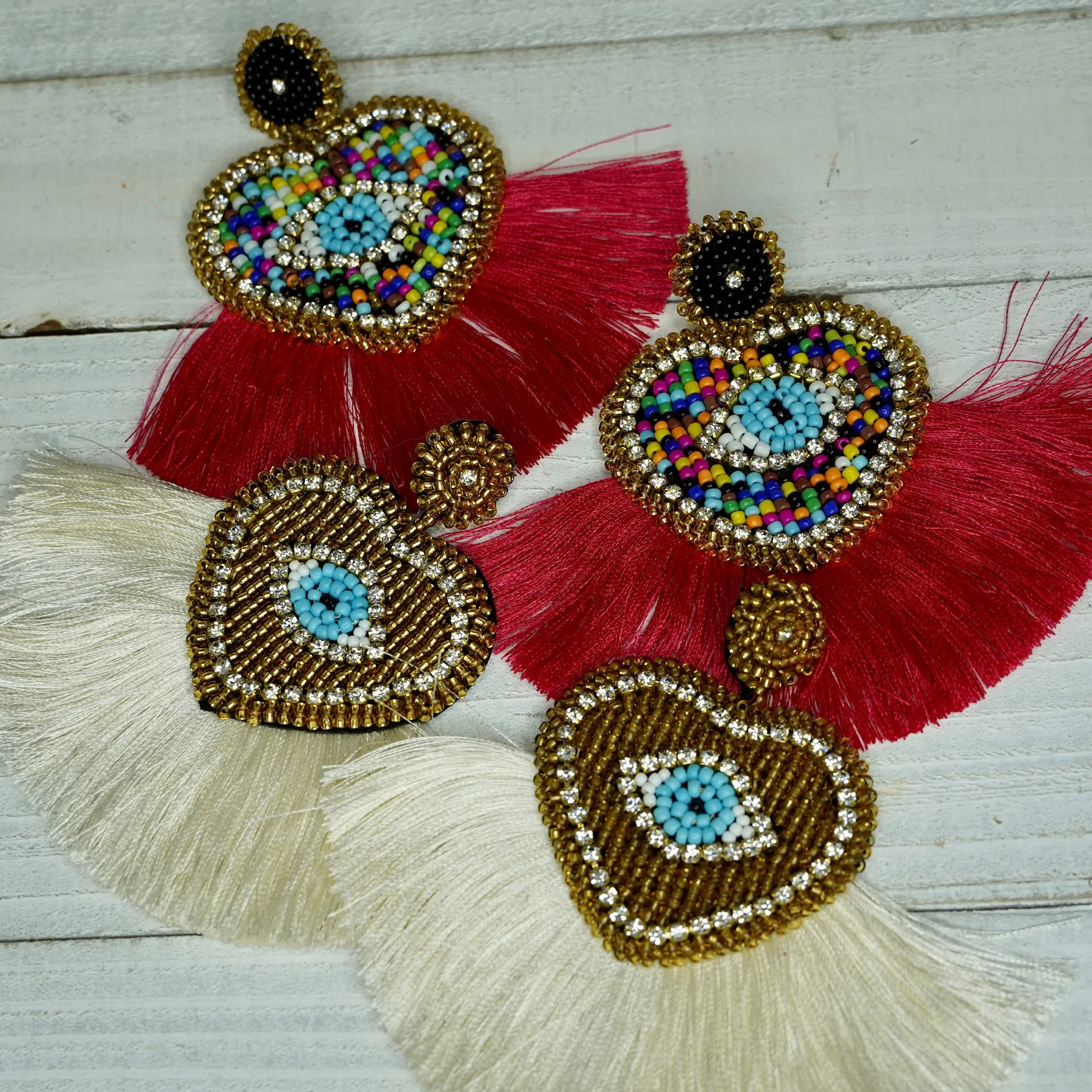 Beaded Evil Eye and Tassel Fringe 230-22 | Erika Williner Designs