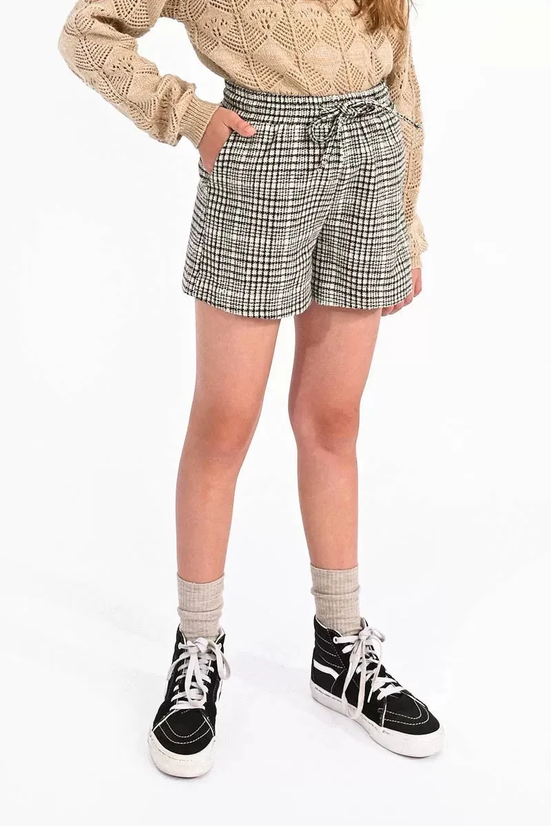 Beige and Black Plaid Woven Shorts..