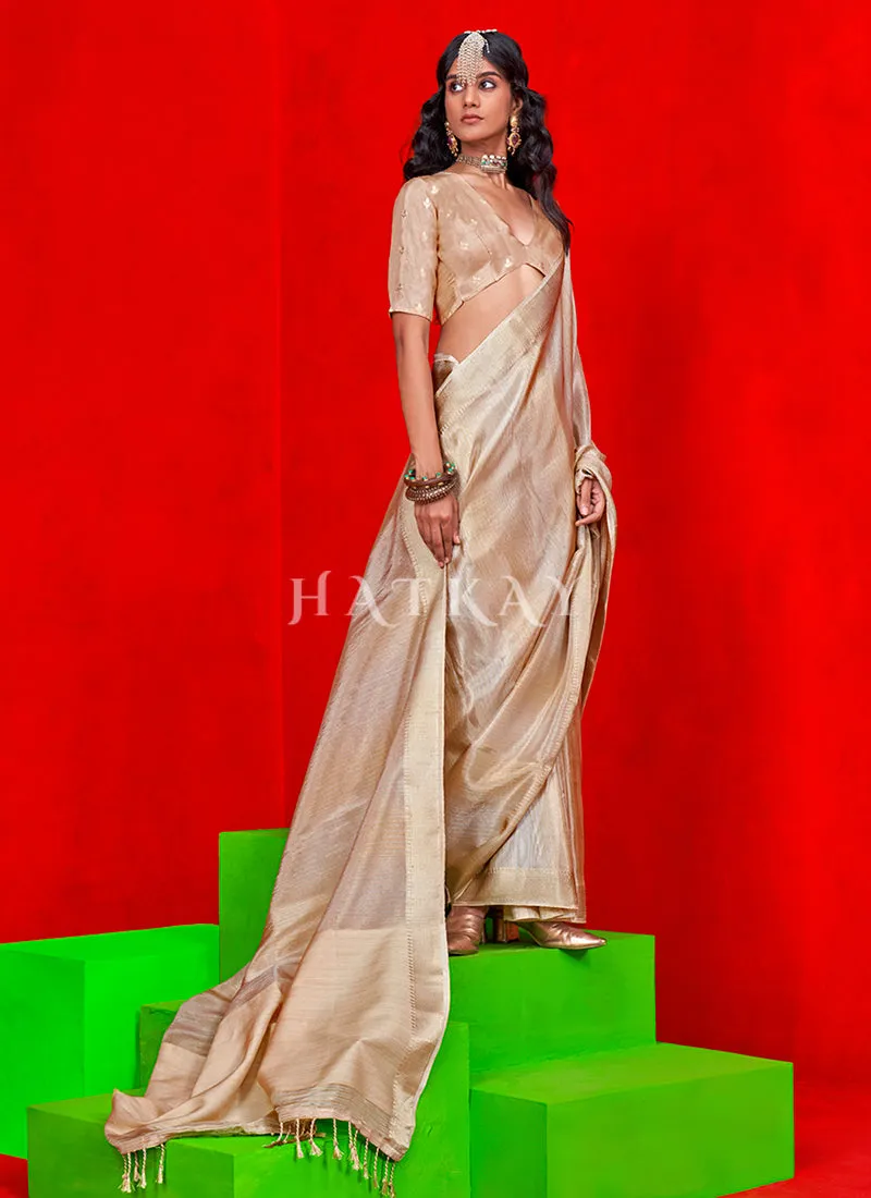 Beige Ivory Handloom Silk Saree