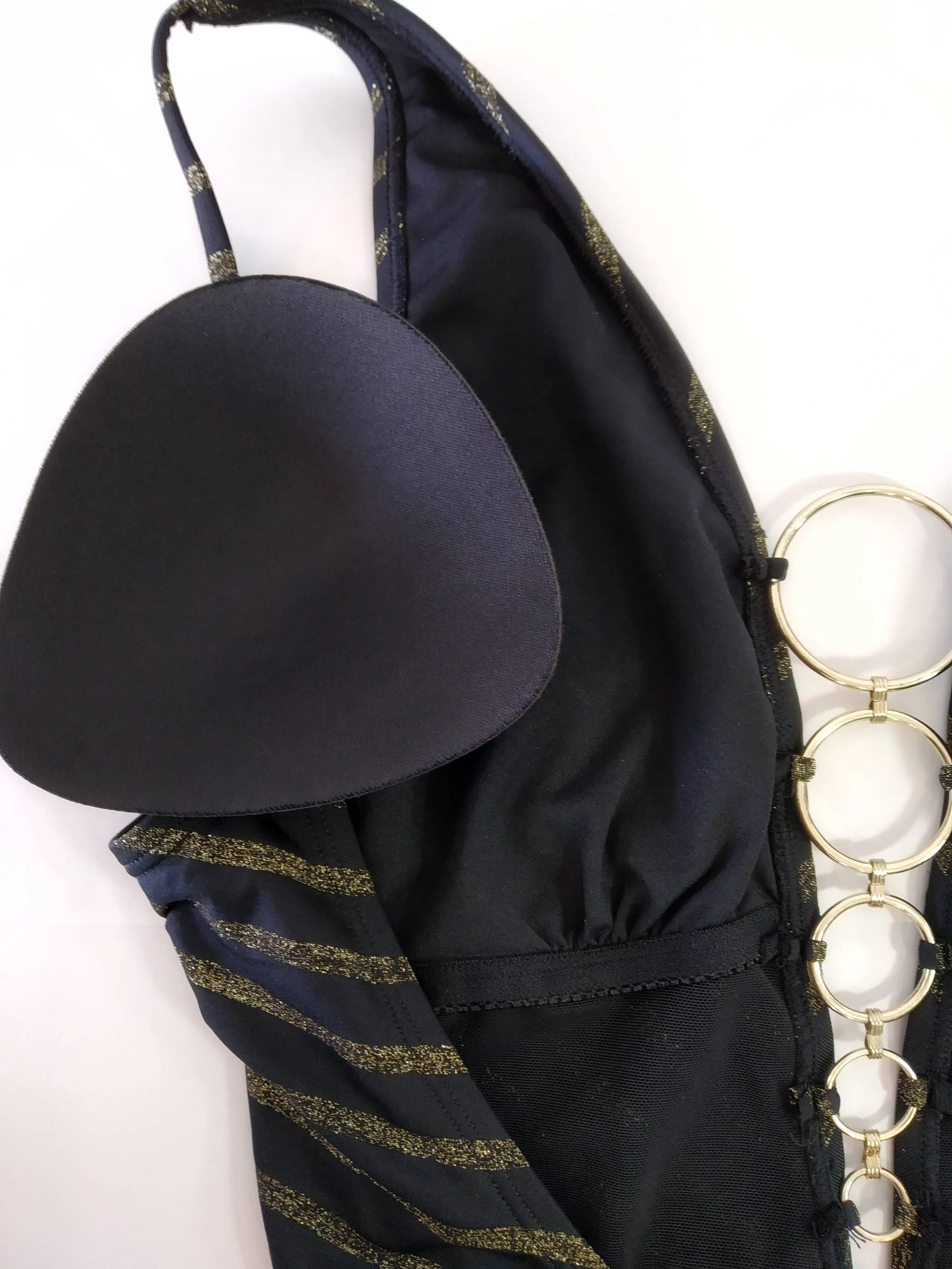 Black and Gold deep V Swimsuit