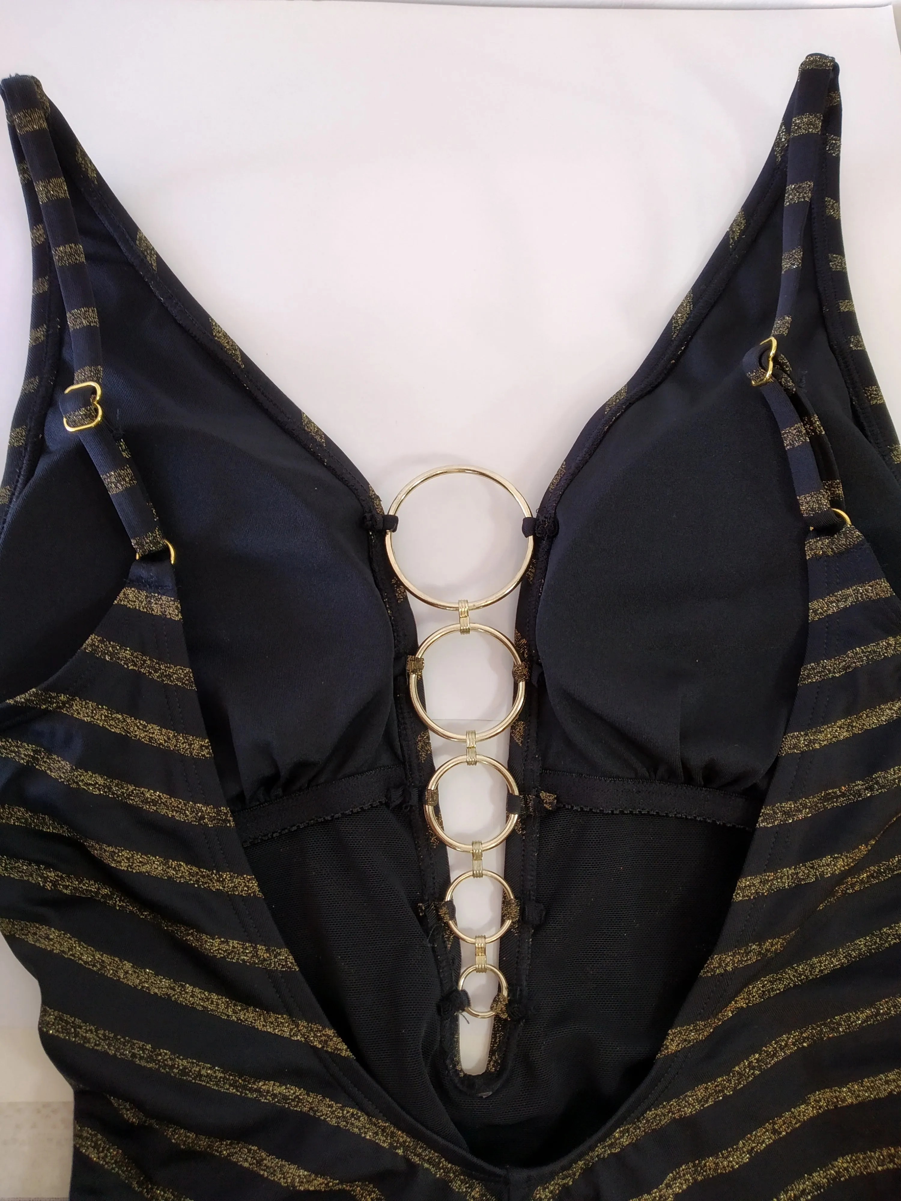 Black and Gold deep V Swimsuit