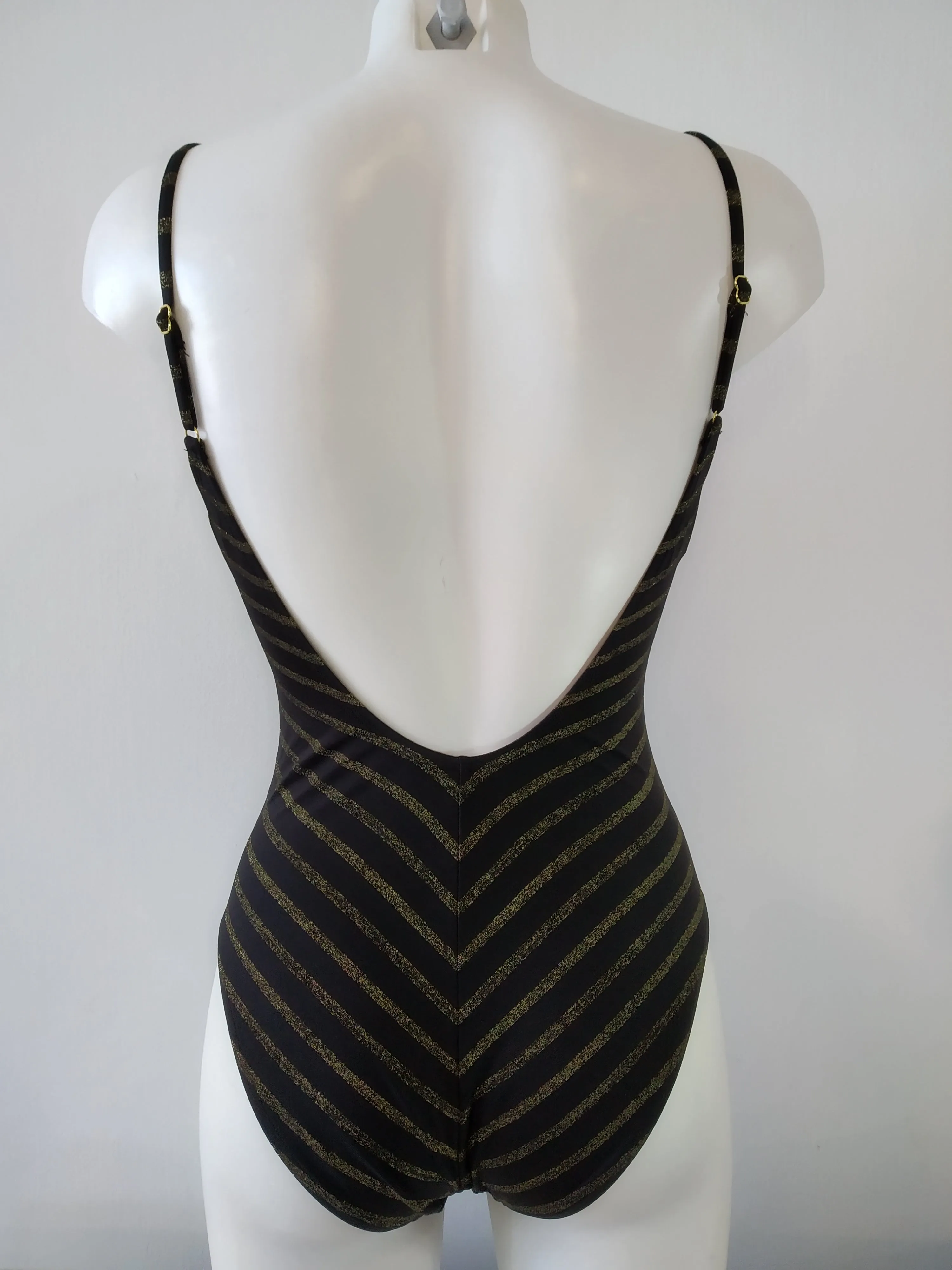 Black and Gold deep V Swimsuit
