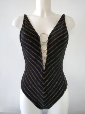 Black and Gold deep V Swimsuit