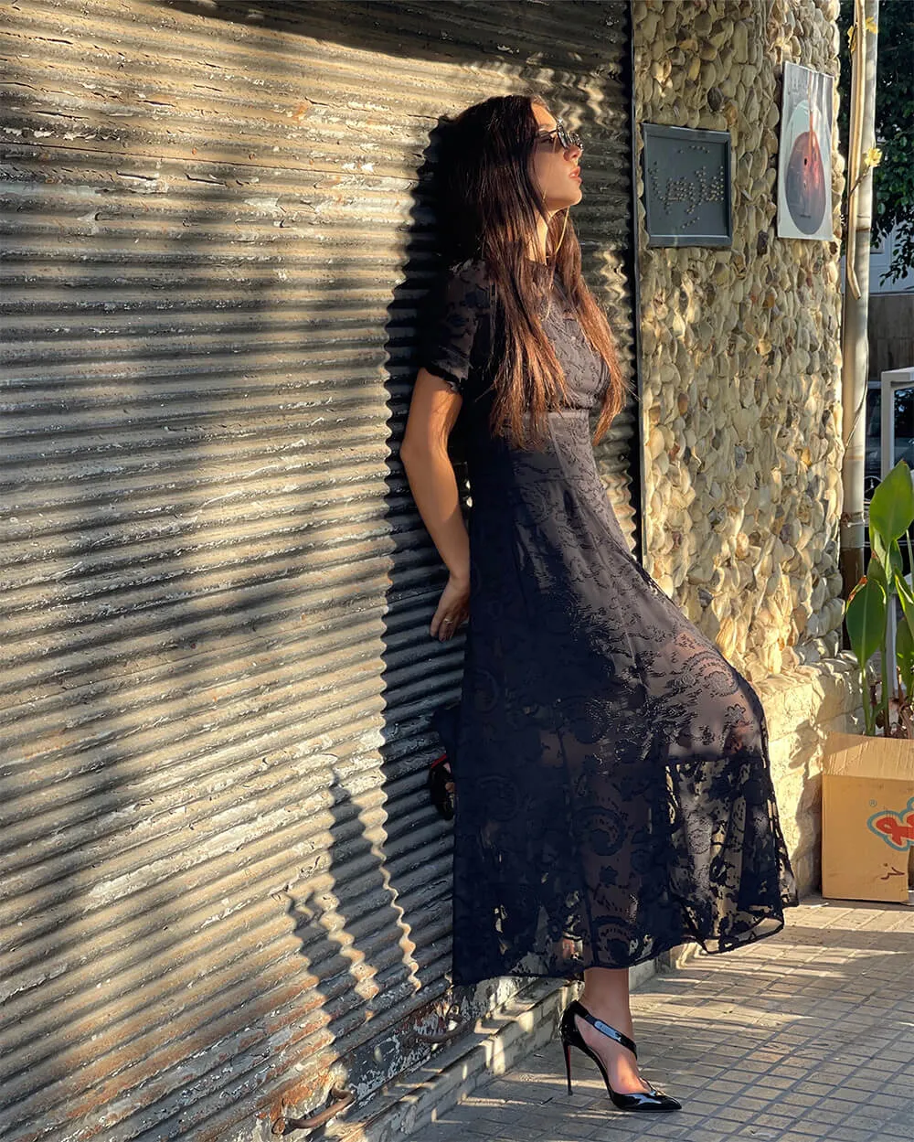 Black Evening Lace Maxi Dress