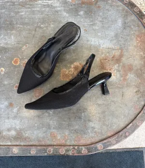 Black Mesh Kitten Heel