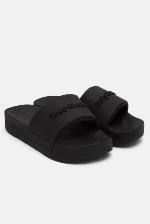 BLACK STACKED EMBOSSED SLIDERS
