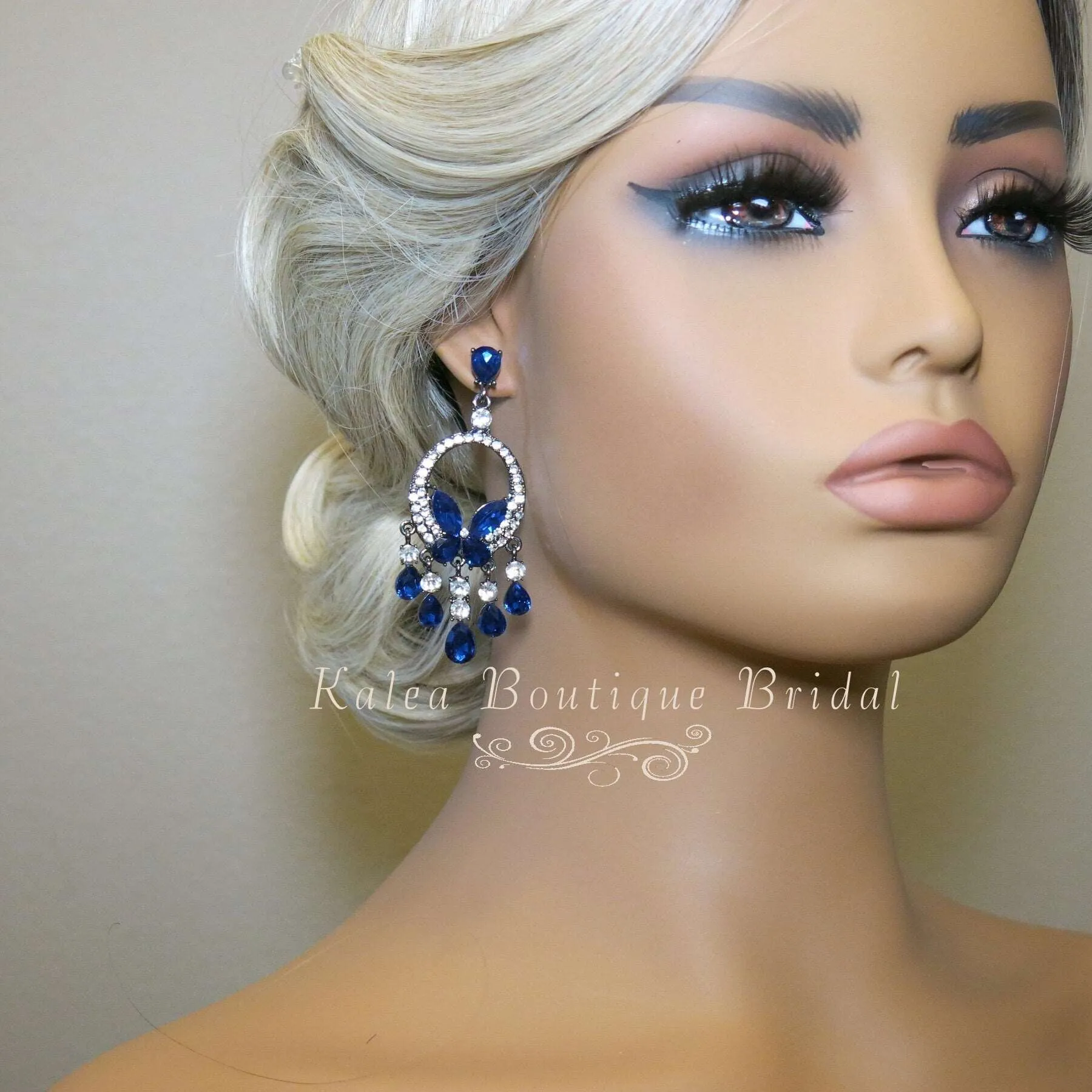 Blue Crystal Windchime Earrings, Rhinestone Earrings, Bridesmaid Dangle Crystal Earrings, Wedding Blue Gem Butterfly Stud Earrings