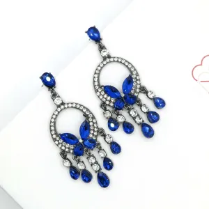 Blue Crystal Windchime Earrings, Rhinestone Earrings, Bridesmaid Dangle Crystal Earrings, Wedding Blue Gem Butterfly Stud Earrings