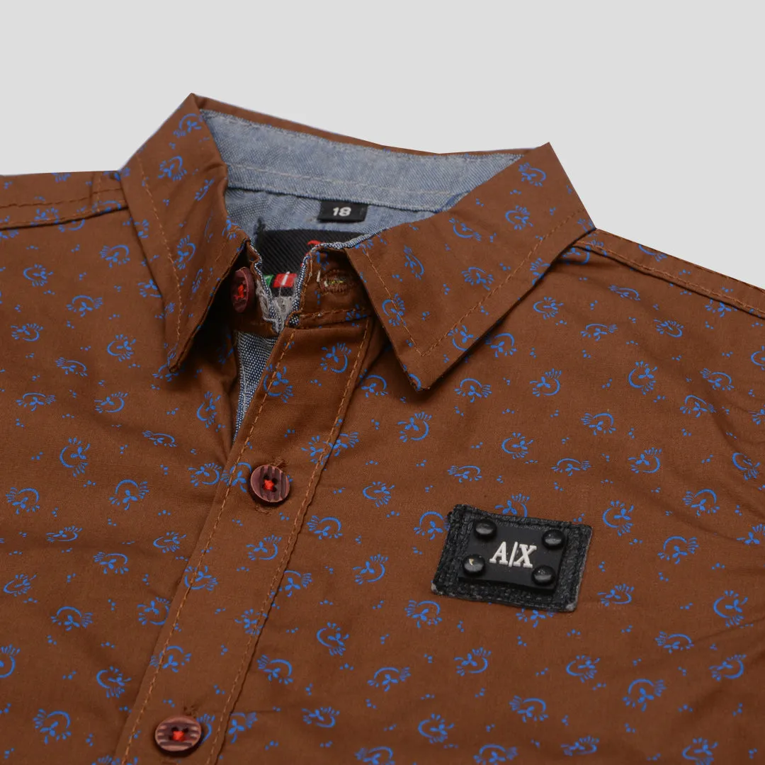 Boys Half Sleeves Casual Shirt Color Brown