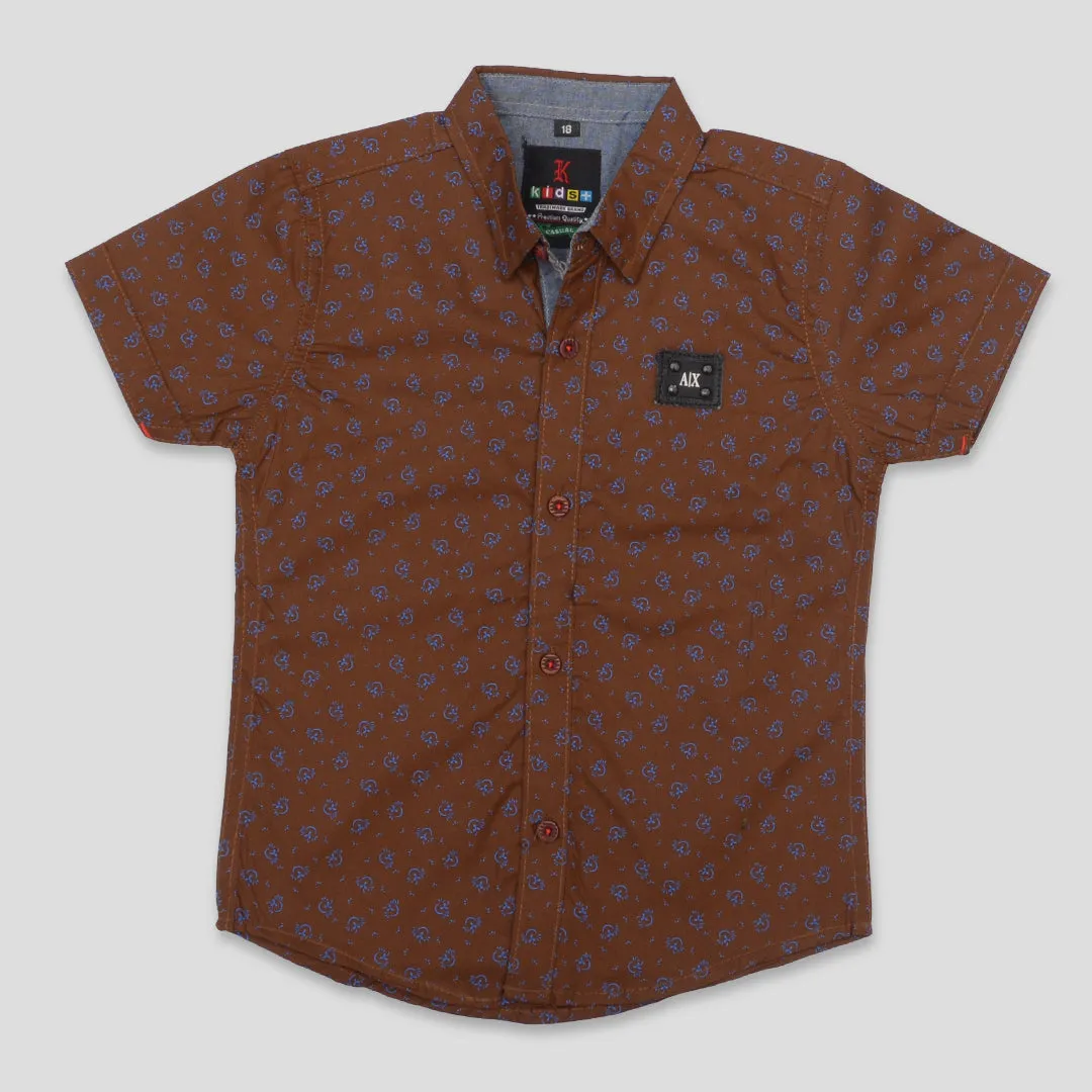 Boys Half Sleeves Casual Shirt Color Brown
