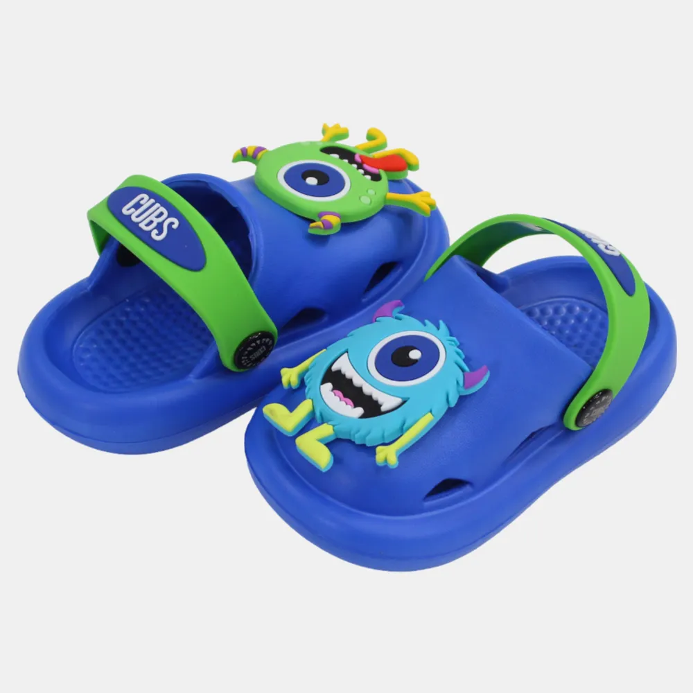 Boys Rubber Clogs - Blue with Monster Design