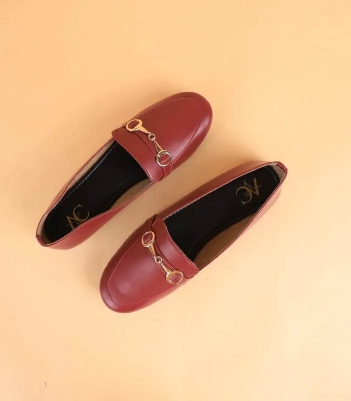 Buckled Casual Women Loafers (Deep Maroon)