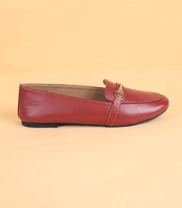 Buckled Casual Women Loafers (Deep Maroon)
