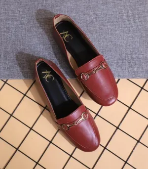 Buckled Casual Women Loafers (Deep Maroon)