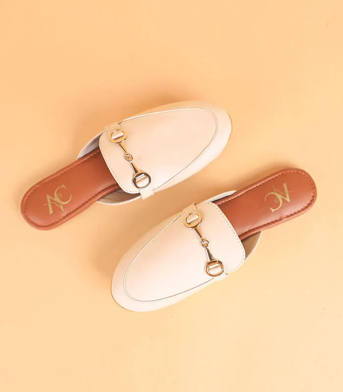 Buckled Mules For Girls – Cream Color