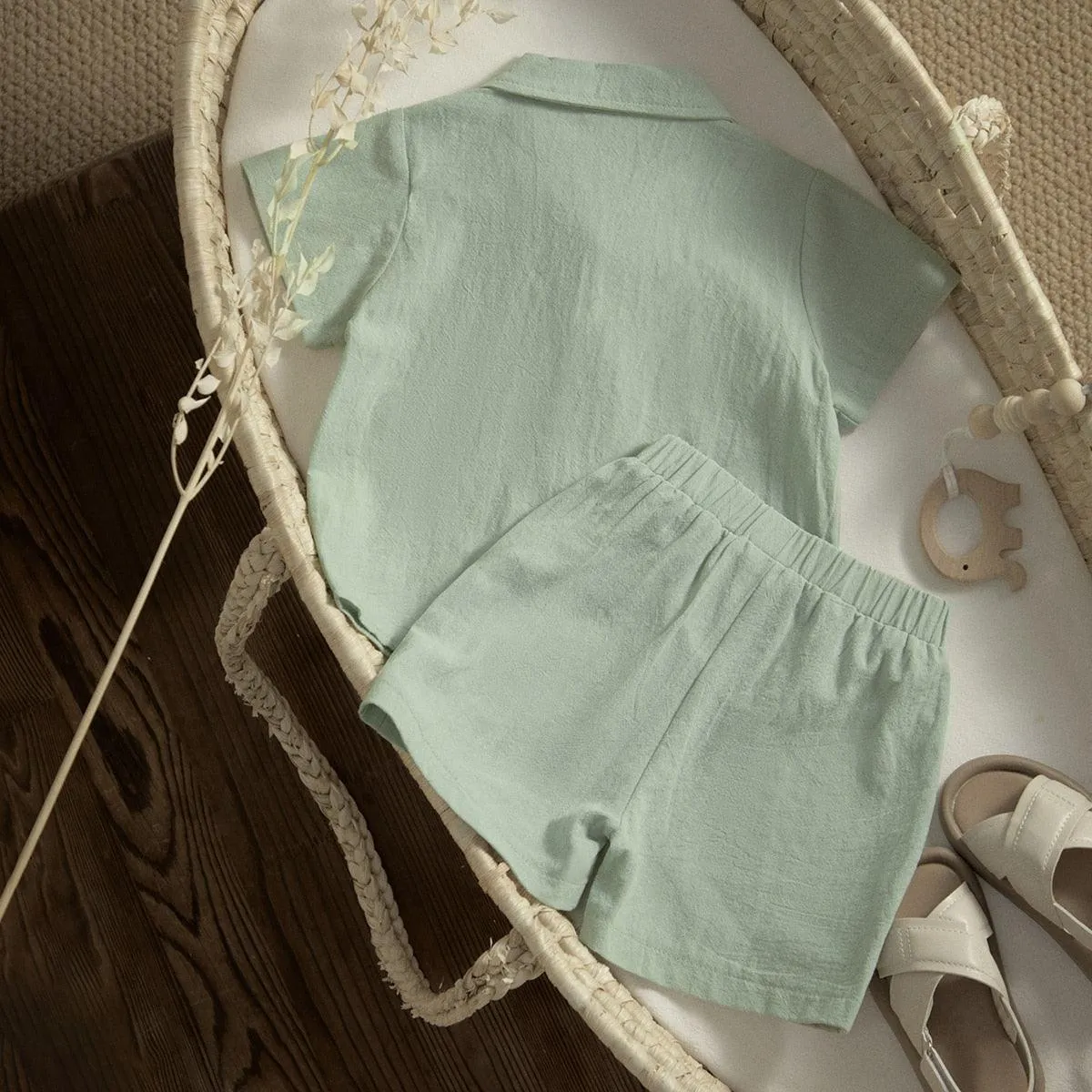 Button-Down T-shirt & Shorts Set