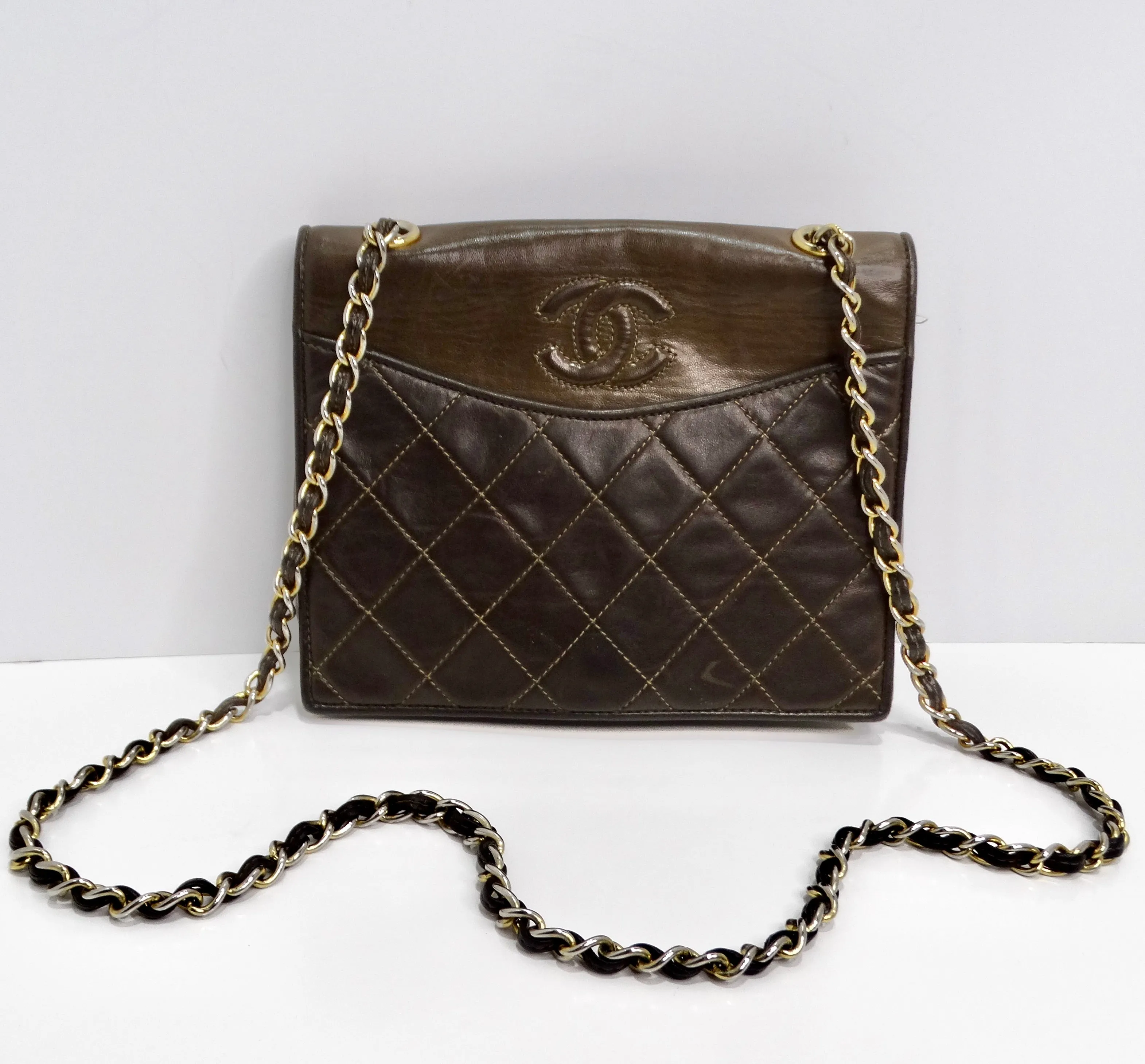 Chanel 1980s Brown Lambskin Crossbody Bag