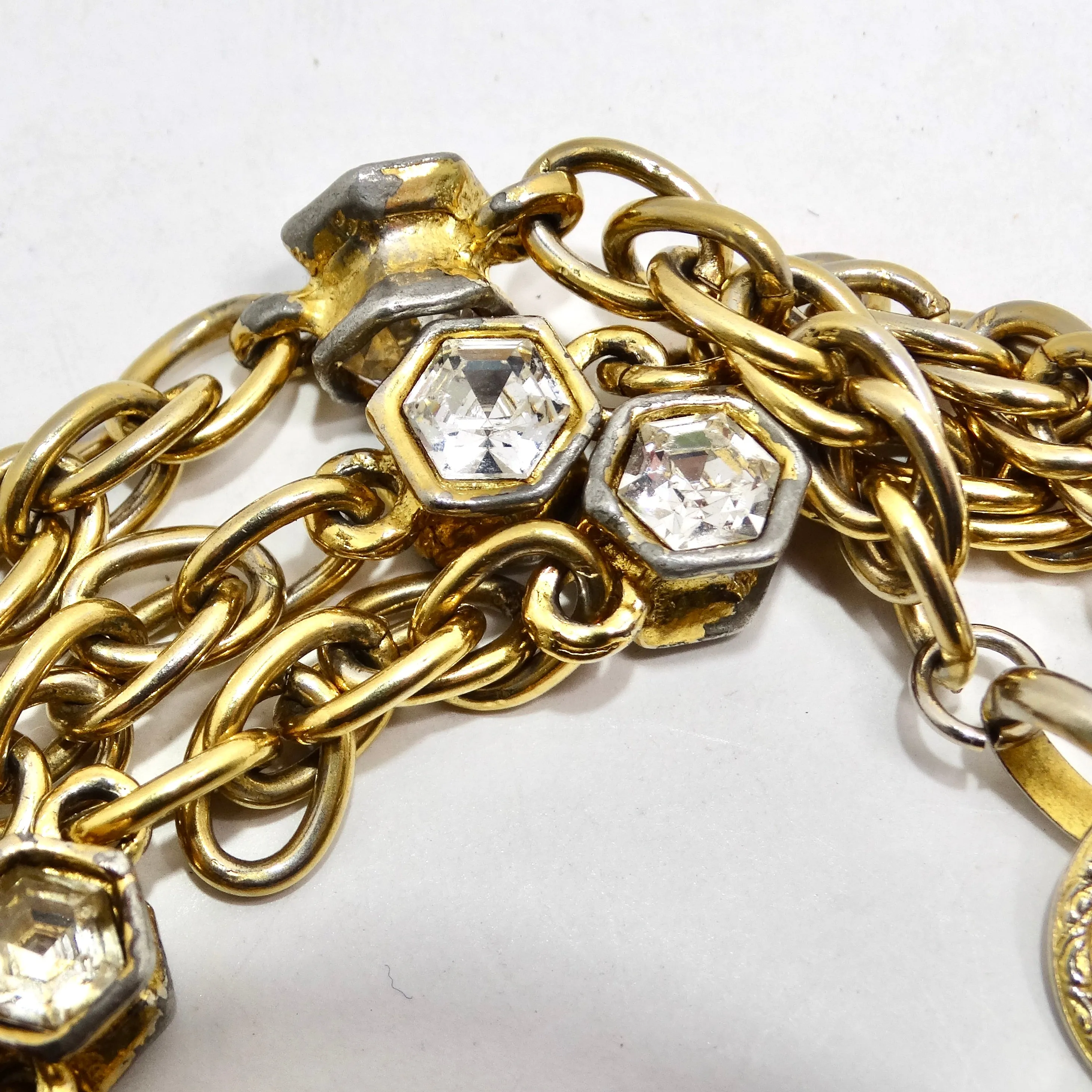Chanel 1980s CC Charm Gold Tone Rhinestone Bracelet