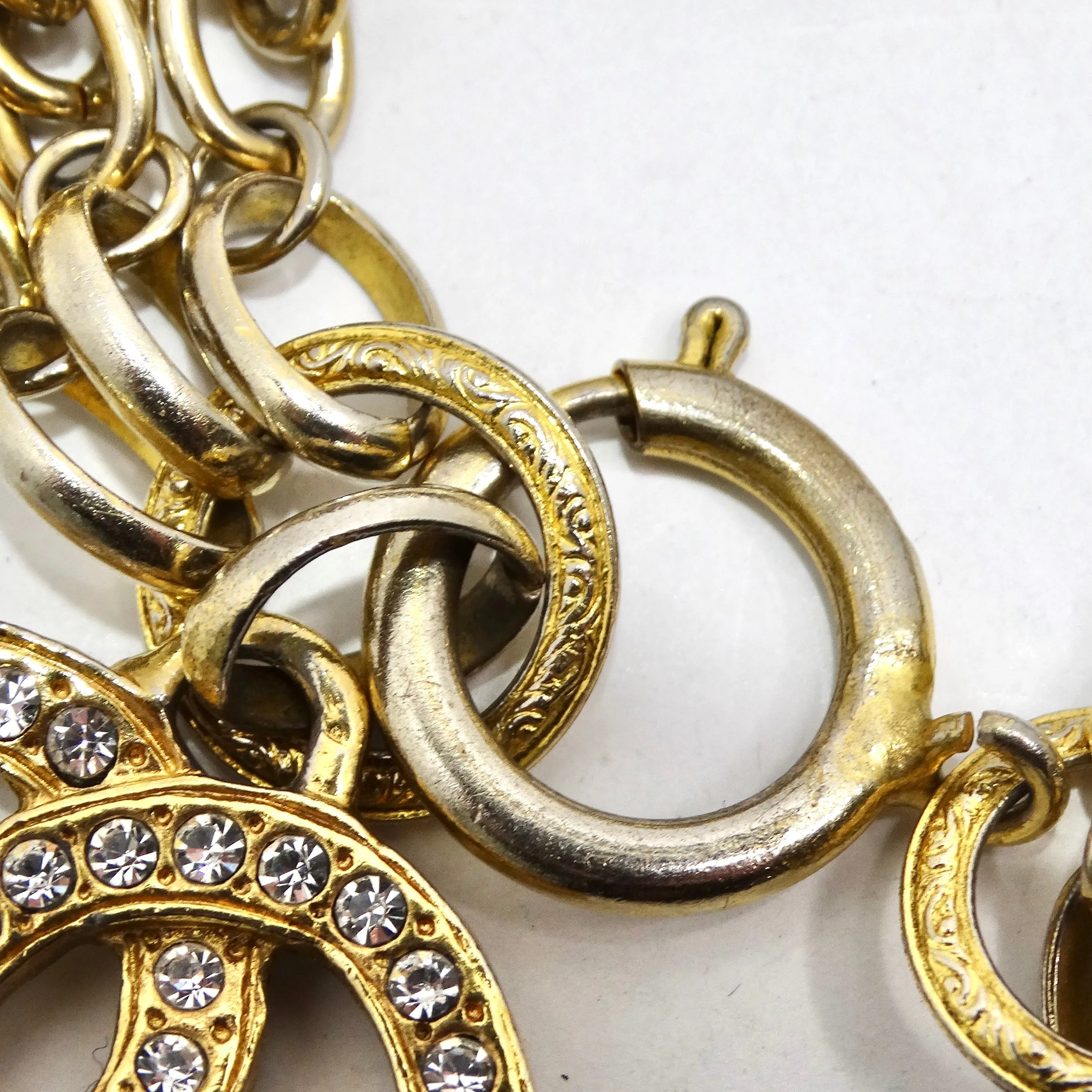Chanel 1980s CC Charm Gold Tone Rhinestone Bracelet