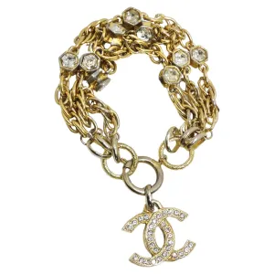 Chanel 1980s CC Charm Gold Tone Rhinestone Bracelet