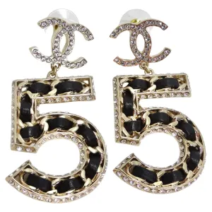 Chanel 2023 Crystal Lambskin Chain CC No. 5 Drop Earrings