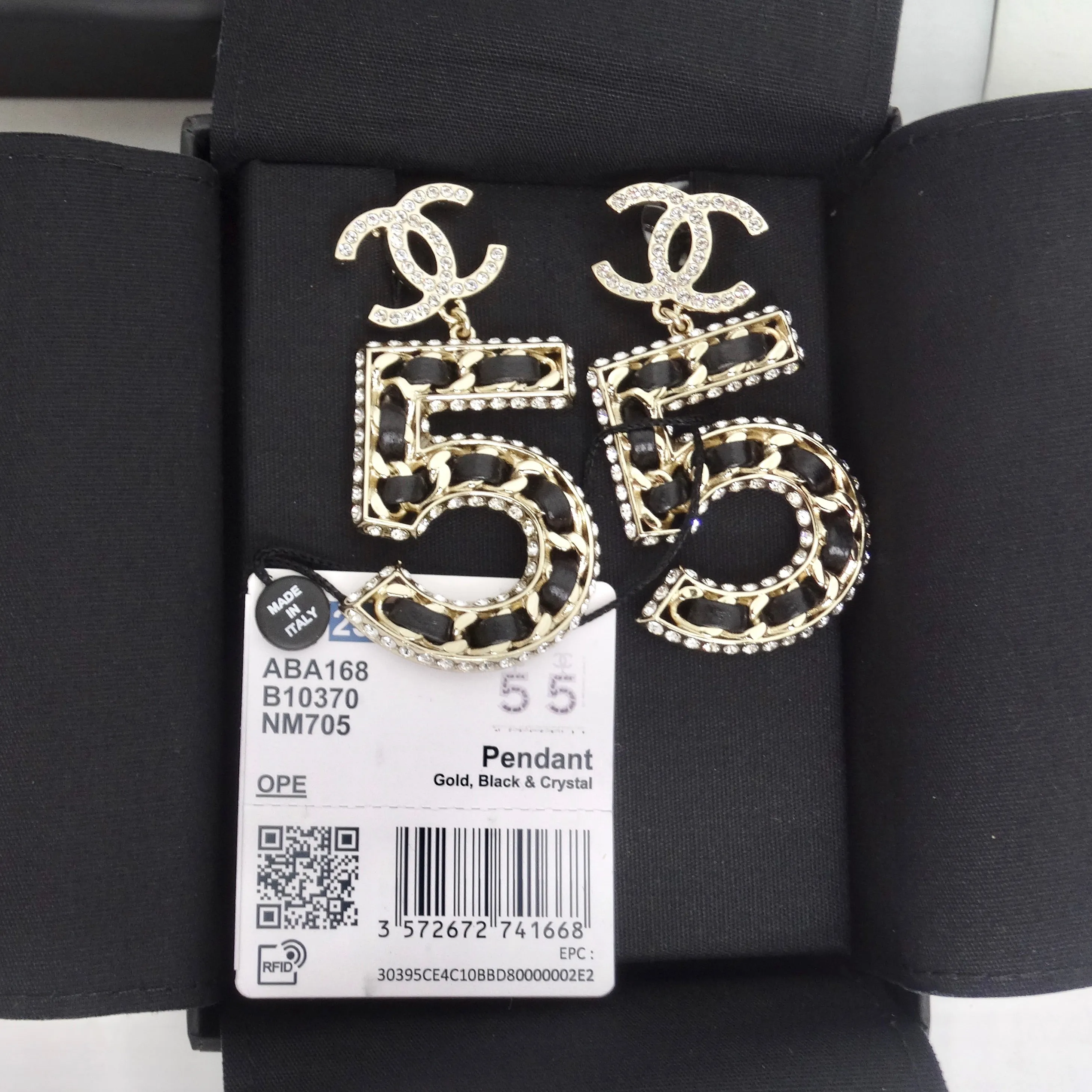 Chanel 2023 Crystal Lambskin Chain CC No. 5 Drop Earrings