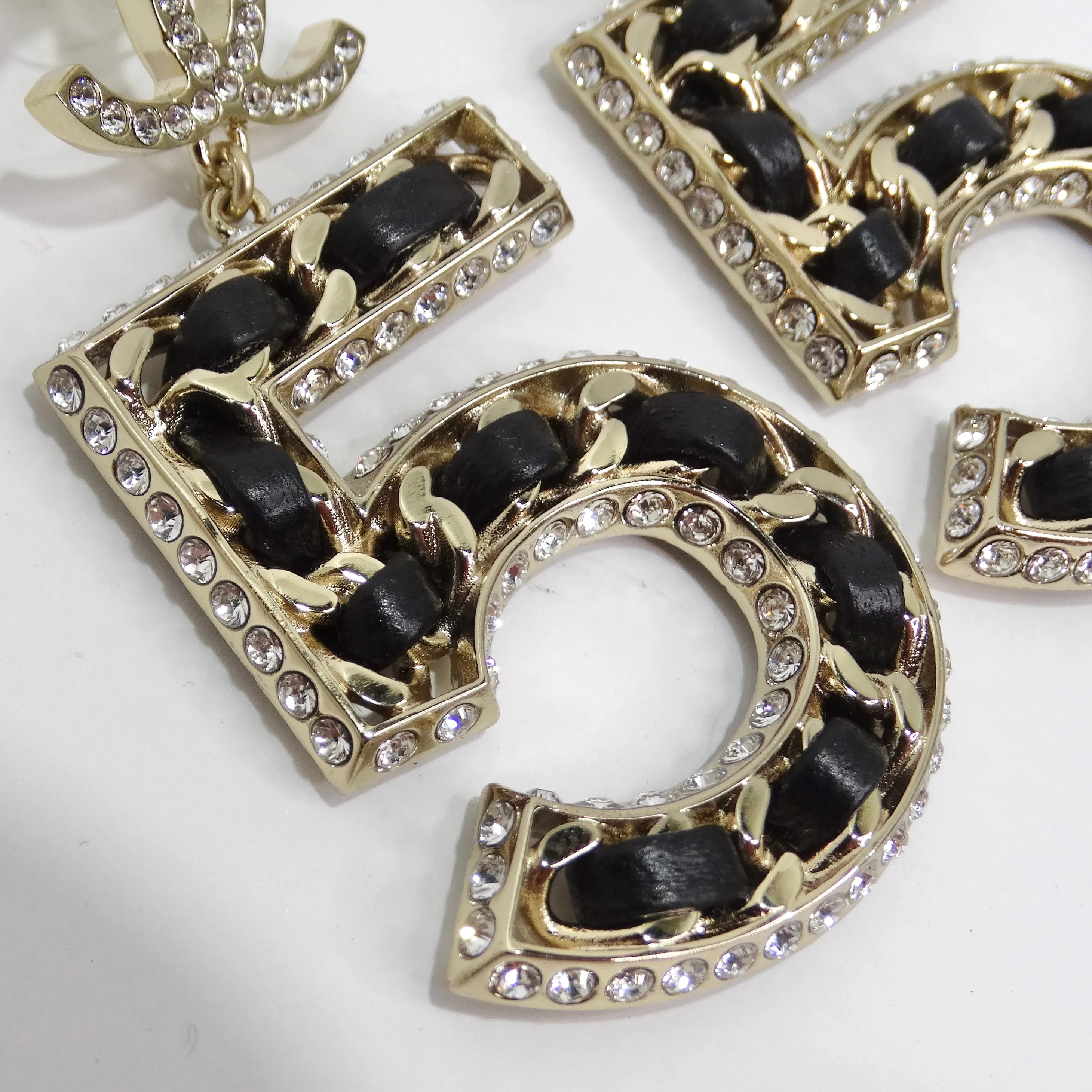 Chanel 2023 Crystal Lambskin Chain CC No. 5 Drop Earrings