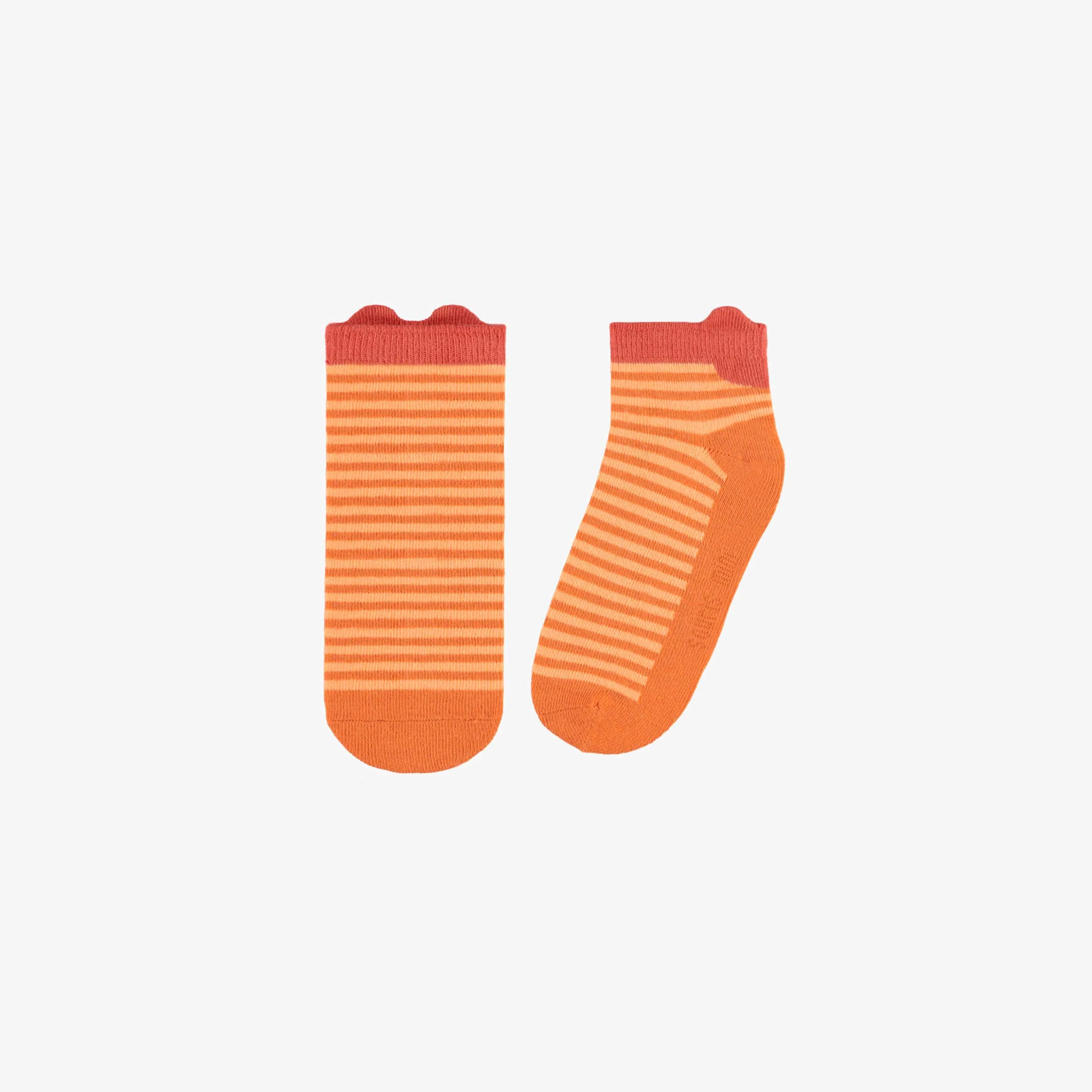Chaussettes courtes orange à rayures, enfant  || Orange striped short socks, child