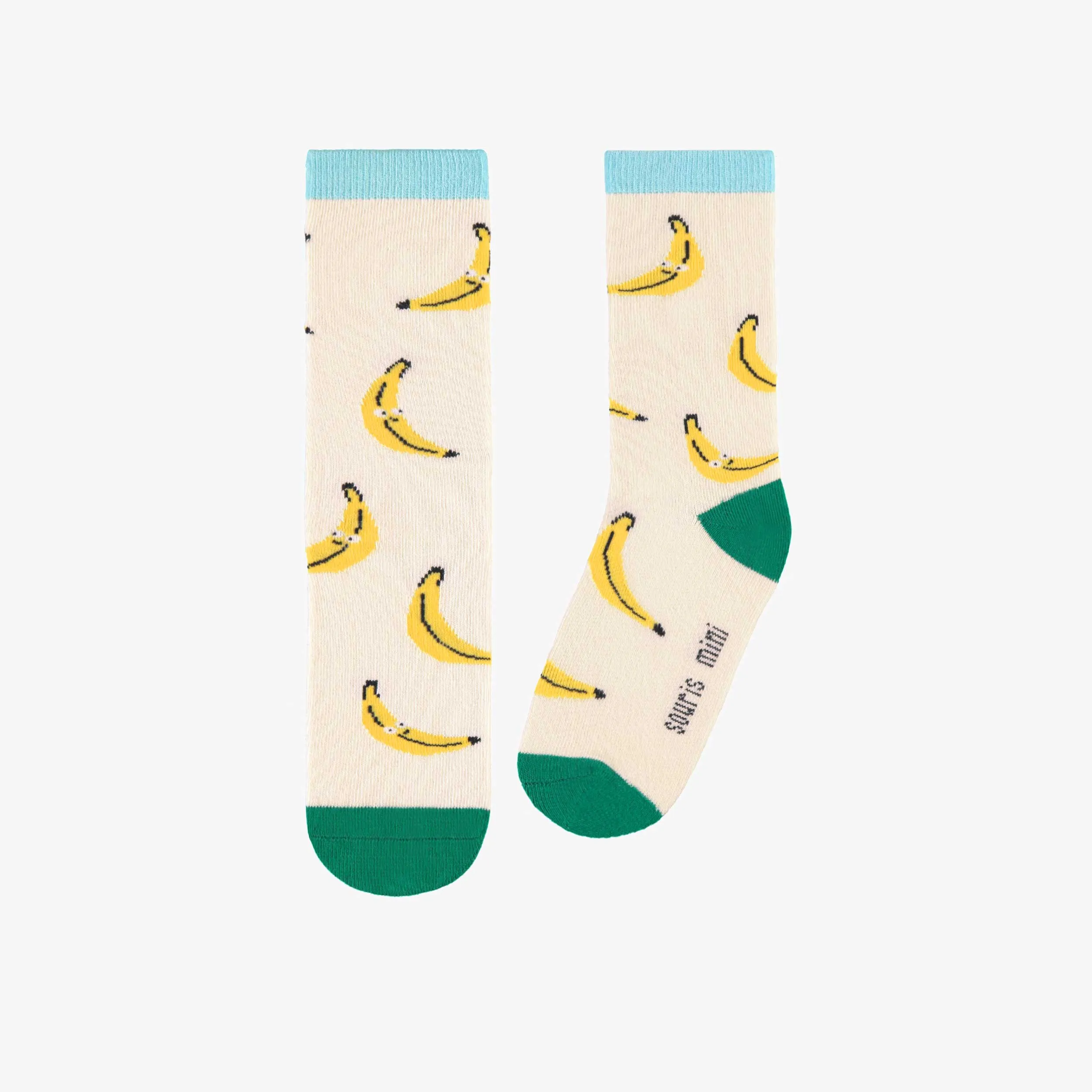 Chaussettes crème avec bananes, enfant || Cream socks with bananas, child