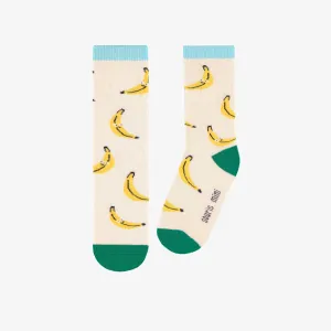 Chaussettes crème avec bananes, enfant || Cream socks with bananas, child