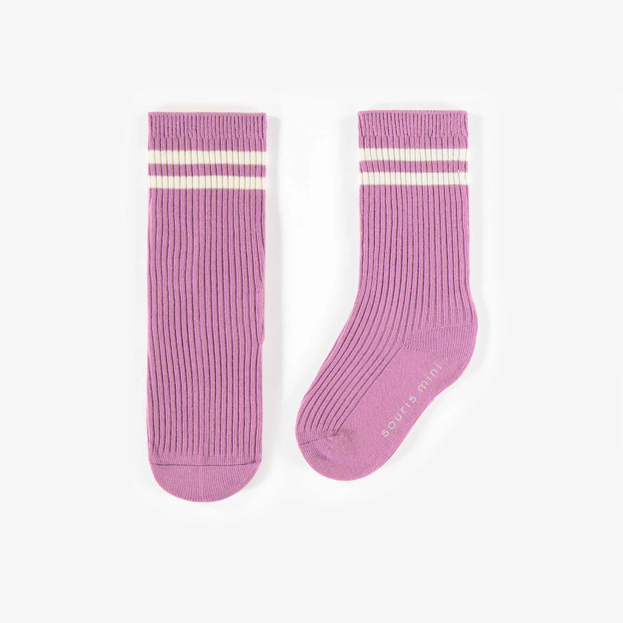 Chaussettes longues de couleur mauve, bébé || Long purple colored socks, baby