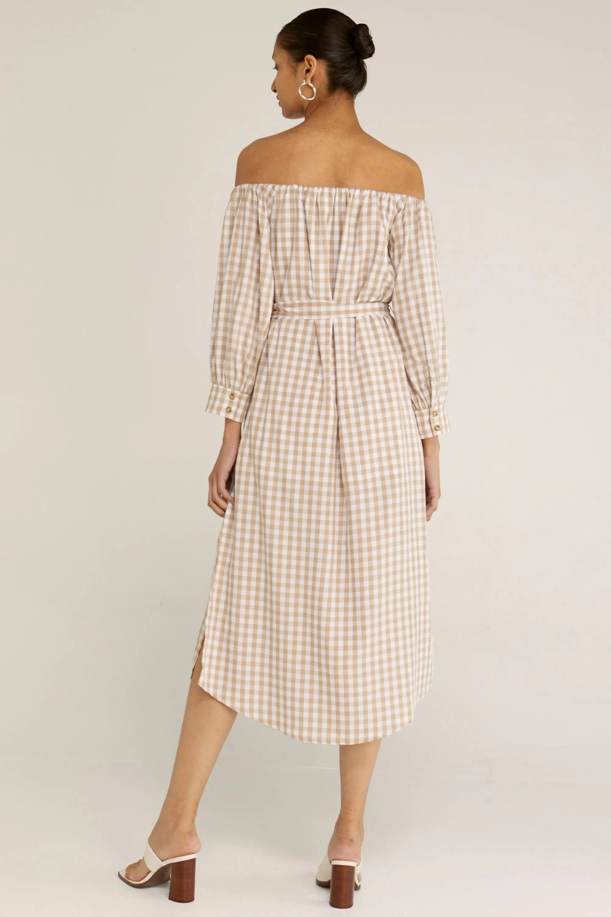 CHECK MATE OFF SHOULDER DRESS | CHECK
