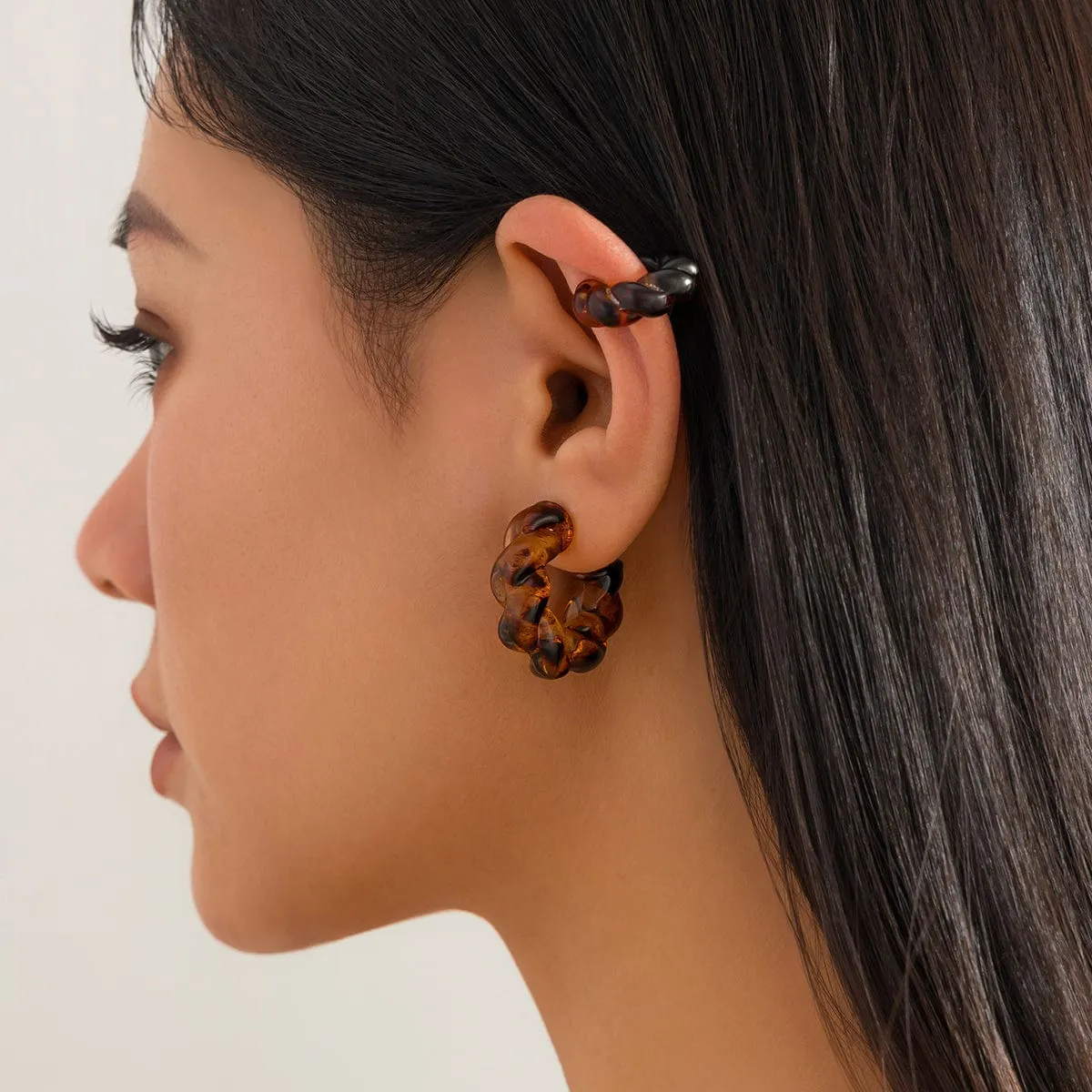 Chic 2 Pairs Leopard Twisted Ear Cuff Stud Earrings Set