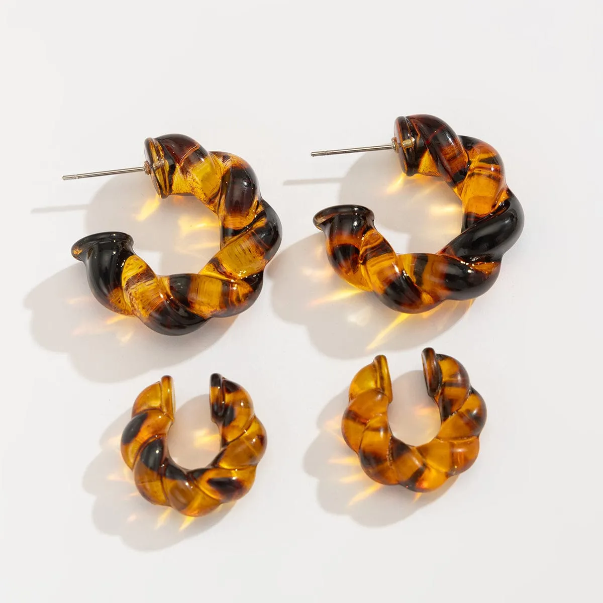 Chic 2 Pairs Leopard Twisted Ear Cuff Stud Earrings Set