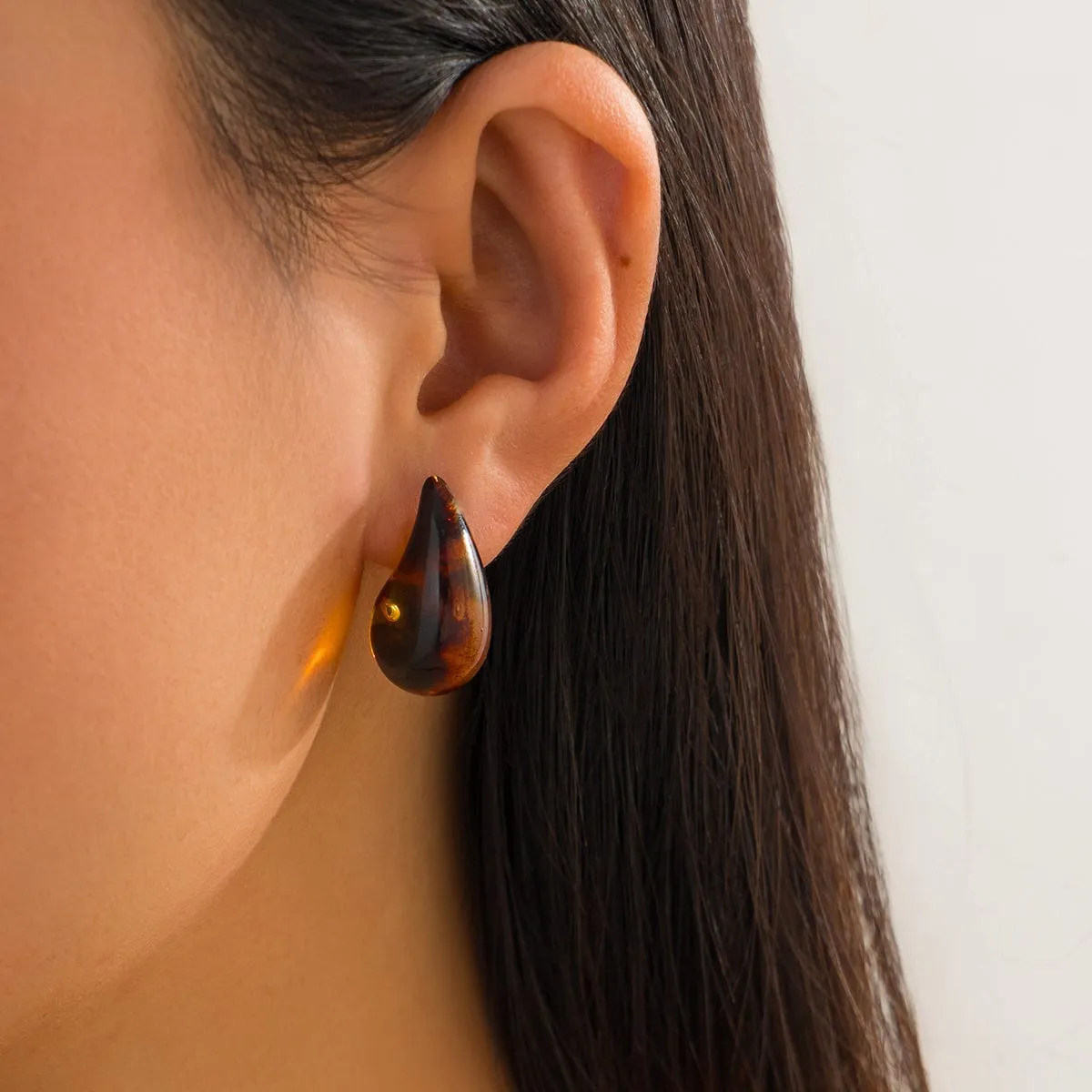 Chic 3 Pairs Leopard Heart Waterdrop Resin Stud Earrings Set