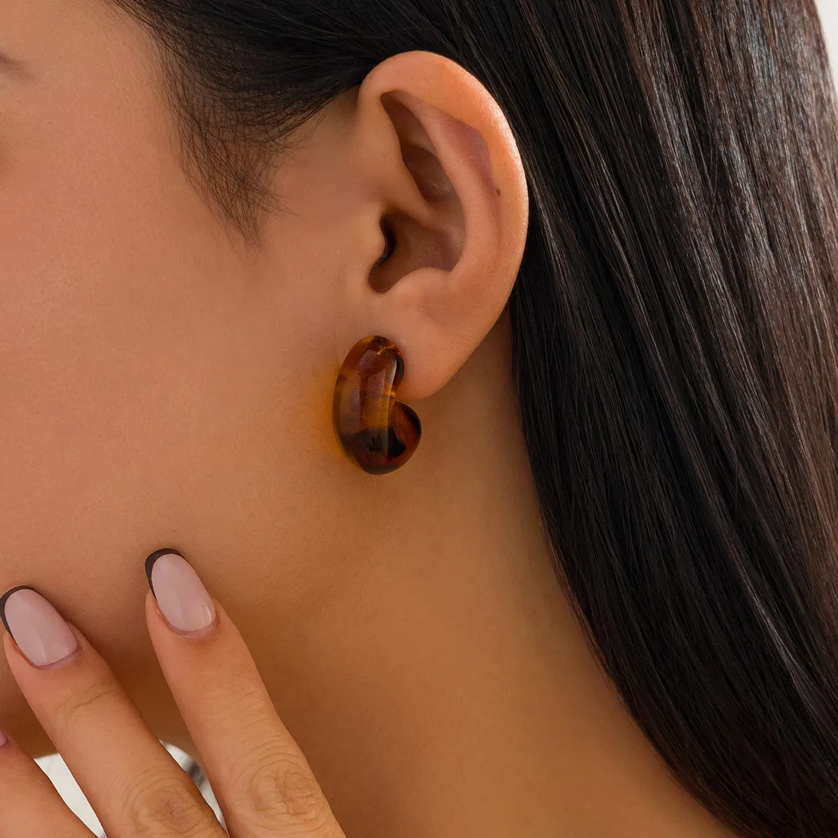 Chic 3 Pairs Leopard Heart Waterdrop Resin Stud Earrings Set