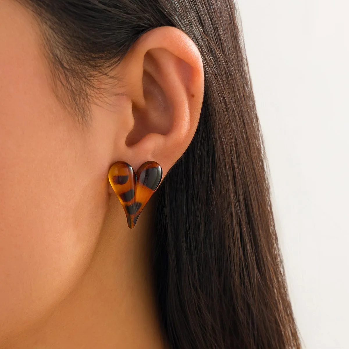Chic 3 Pairs Leopard Heart Waterdrop Resin Stud Earrings Set