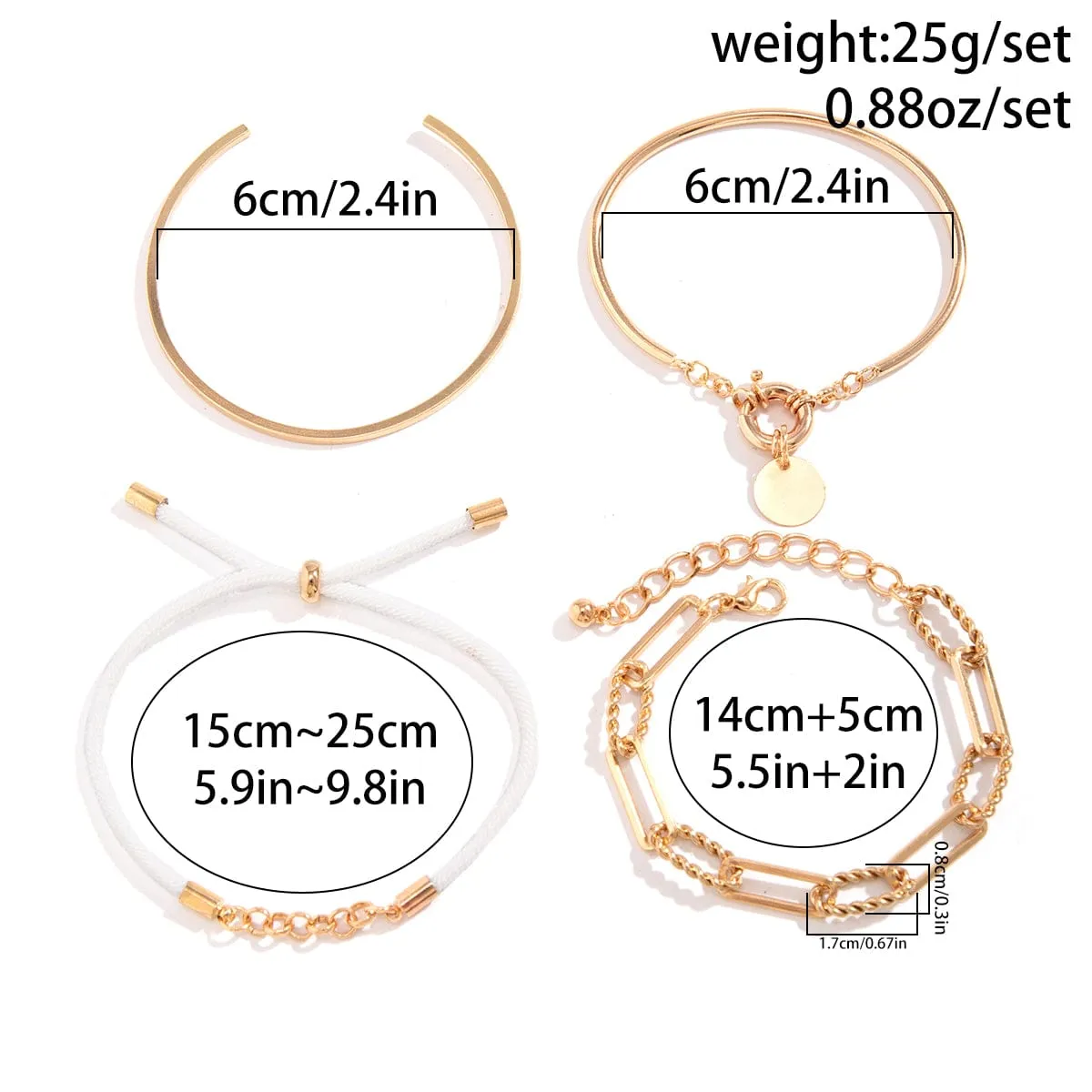 Chic Layered Knotted String Round Disk Cable Chain Bangle Bracelet Set