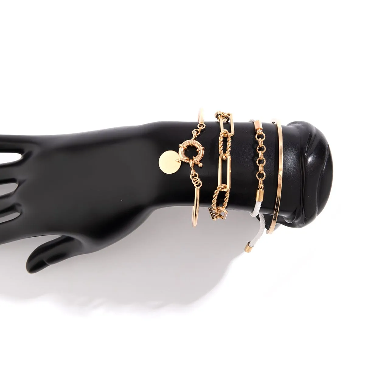 Chic Layered Knotted String Round Disk Cable Chain Bangle Bracelet Set