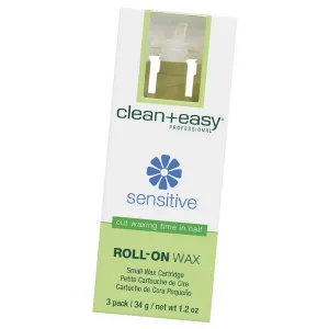 Clean   Easy Small Sensitive Roll-On Wax Refill, for Hygienic Facial And Body Hair Removal Treatment, Great for Sensitive Skin, Ideal for All Skin and Hair Types - 3 Packs