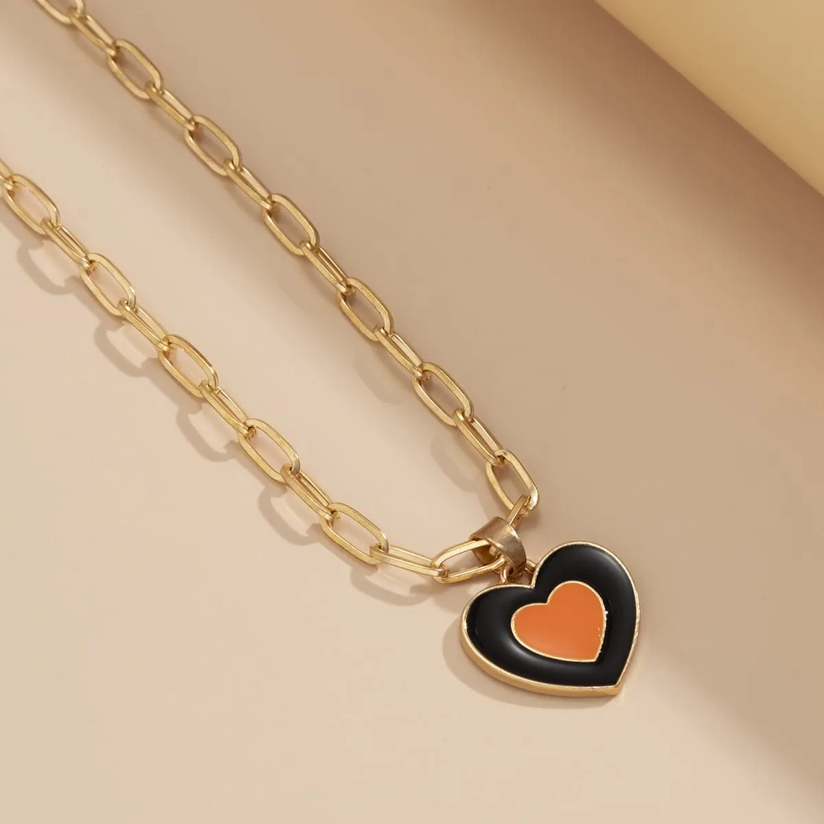 Coffee Enamel & 18K Gold-Plated Heart Pendant Necklace